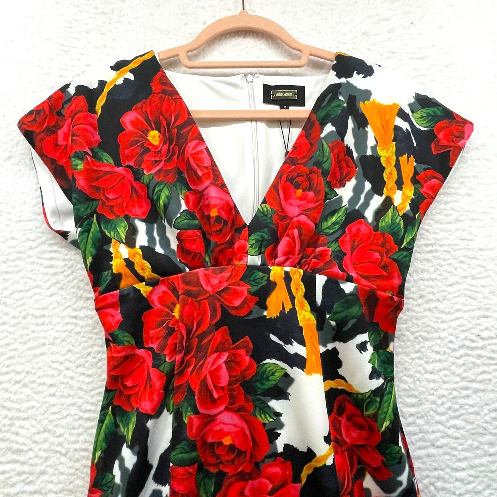 Alexia Admor Womens Dress 2 Red Green Floral V Neck Sheath Sleeveless Lined New - Picture 3 of 14